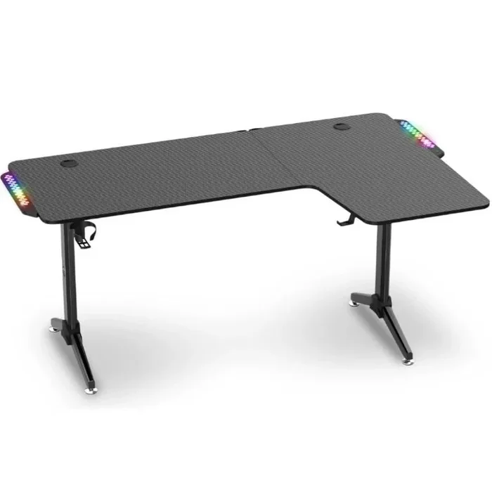 Spirit of Gamer HEADQUARTER 600, Escritorio Gaming Esquinero 160 cm, Grande Escritorio con Soporte para Copas, Gancho para Auriculares y Soporte para Cables, Mesa Gamer con Retroiluminación LED