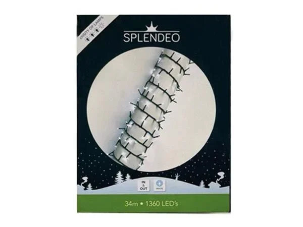 Splendeo High density lightchain – 1360 LEDs – color blanco – cable verde – 34 m – longitud hasta la 1ª bombilla: 3 m – transformador