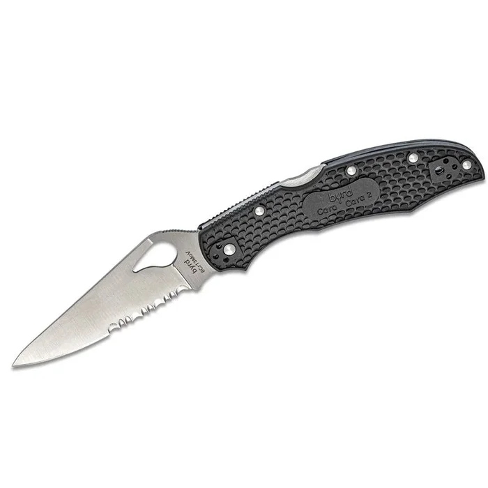 Spyderco STE-BY03PSBK2 Navaja de Supervivencia Cara Cara 2 con hoja dentada de Acero inoxidable 8Cr13MoV de 9,5 cm de largo y acabado satinado, con mango FRN de color negro .Incluye Clip ambidiestro
