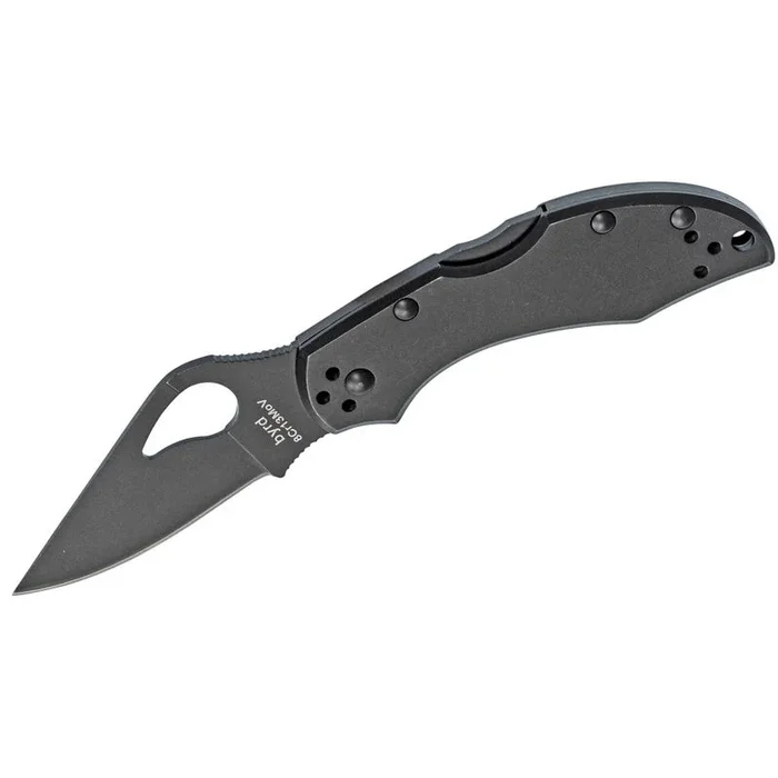 Spyderco STE-BY10BKP2 Cuchillo plegable Byrd Robin 2 con hoja negra lisa de Acero inoxidable 8Cr13MoV de acabado satinado de 6.4 cm de largo, mango de acero inoxidable en color negro. Incluye Clip de bolsillo