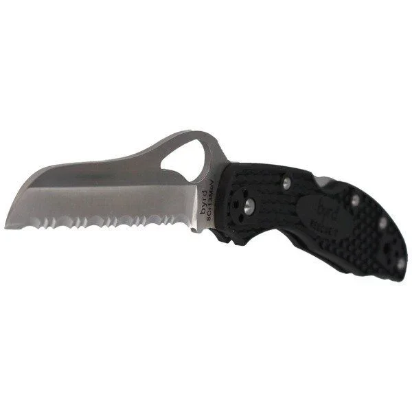 Spyderco STE-BY19SBK2 Cuchillo Táctico Byrd Meadowlark Rescue 2 con hoja dentada de Acero inoxidable 8Cr13MoV de acabado satinado de 7.7 cm de largo, mango FRN de textura bidireccional en color negro. Incluye Agujero para llavero o cordón y clip multipos