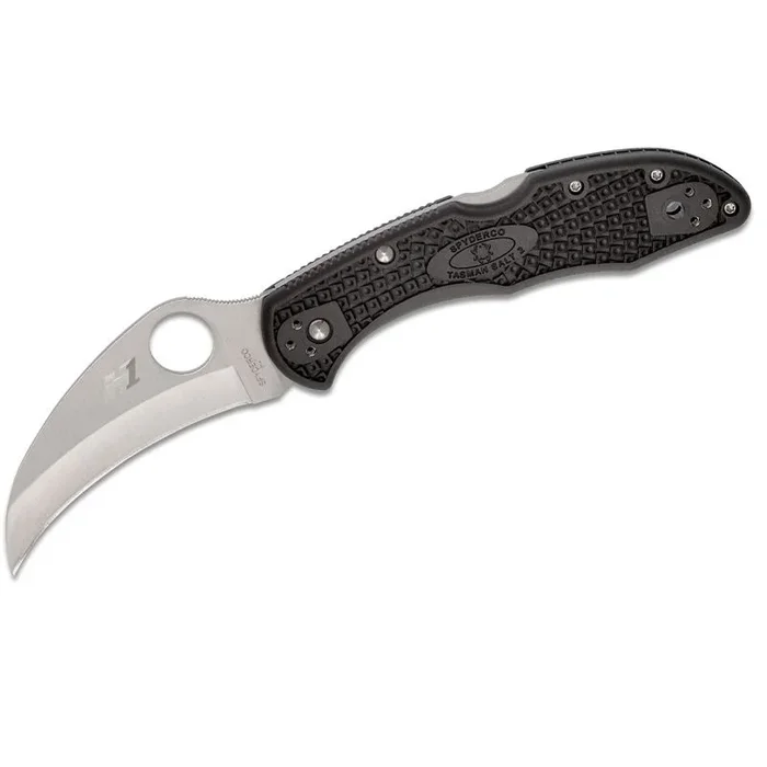Spyderco STE-C106PBK2 Navaja de Caza Tasman Salt 2, hoja en forma de espiga lisa de acero H-1 de 7,4 cm de longitud y mango FRN de color negro . Incluye clip multiposición