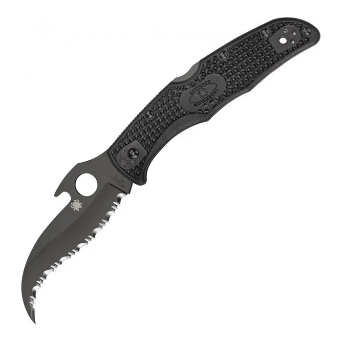 Spyderco STE-C12SBBK2W Navaja de Caza Matriarch 2, Emerson hoja negra con filo SpyderEdge en acero VG-10 de 10.5 cm de longitud con mango G-10 de color negro. Incluye clip de 4 posiciones ambidiestro