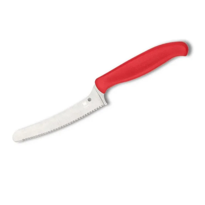 Spyderco STE-K13SRD Cuchillo de Cocina Multiusos Z-Cut Punta Roma de hoja dentada de acero CTS BD1N de 10.9 cm de largo con Mango de polipropileno de color rojo