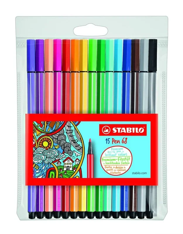 STABILO Rotulador premium Pen 68 – Estuche Single Pack con 15 colores