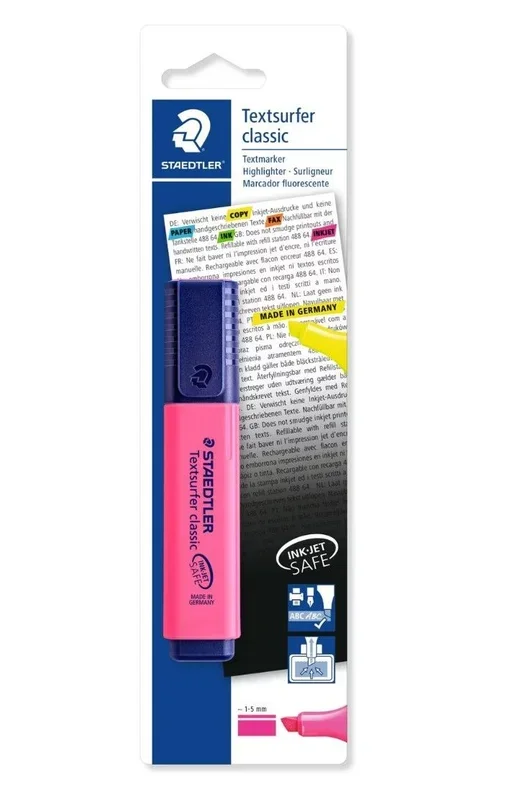 Staedtler textsurfer classic 364 marcador fluorescente – punta biselada 1 – 5mm aprox – secado rapido – color rosa fluorescente