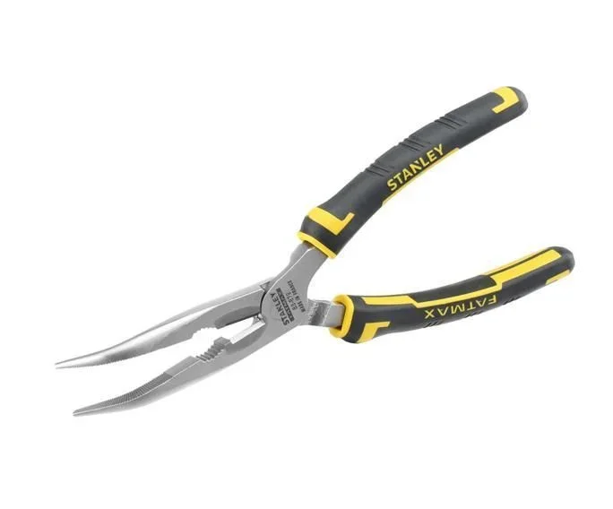 Stanley, 0-89-872, alicate de punta semiredonda acodada, ideal para electrónica y montaje, 200 mm, acero resistente, mango bimaterial antideslizante, negro y amarillo