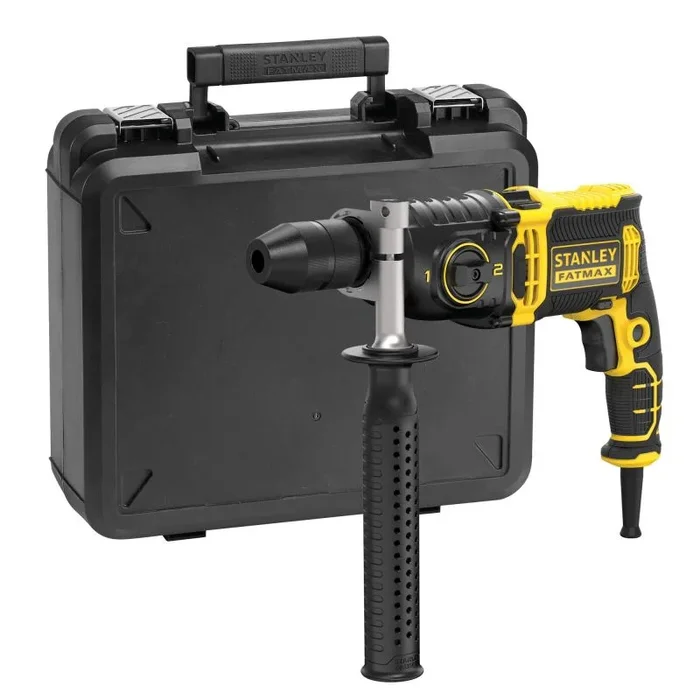 STANLEY FATMAX – Taladro Percutor con Cable de 1.100W, Porta Brocas Metálico Automático de 13 mm, 54.400 IPM, con Maletín y Empuñadura Lateral, FMEH1100K-QS