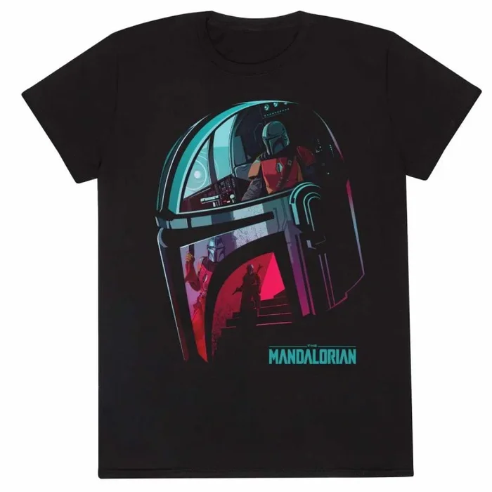 Star wars: mandalorian – helmet reflection (unisex black t-shirt) medium