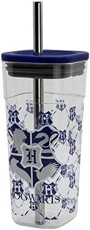 Stor Vaso Cube Alto de plástico con Pajita de Acero Inoxidable – 540 ml de Harry Potter
