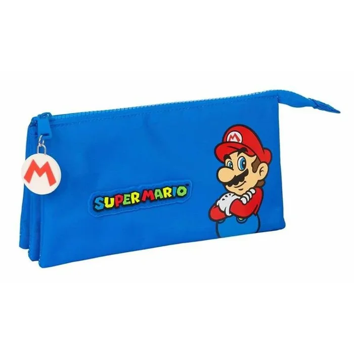 Super Mario Play – Portatodo Triple, Estuche Infantil, Estuche Niño, Ideal para Niños en Edad Escolar, Cómodo y Versátil, Calidad y Resistencia, 22x3x12 cm, Color Azul/Rojo
