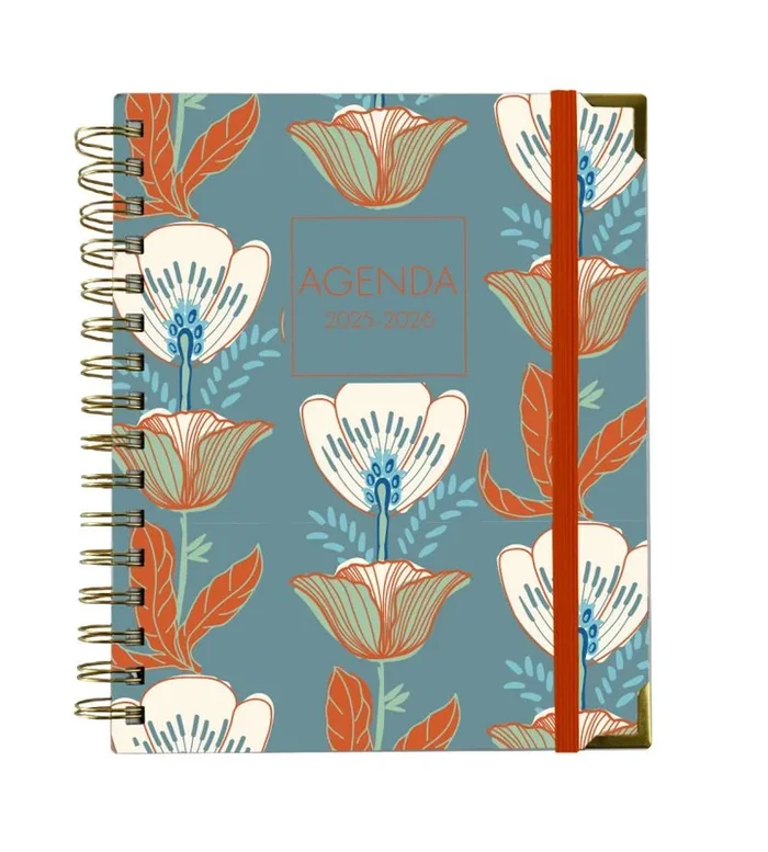 Sweetcolor Agenda Escolar 2025-2026, A5 17,5×21,5 cm, Vista Semanal, Espiral Wire-O, 183 Páginas, Multicolor (Floral azul, 2 Días x Página)