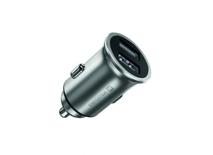Swissten cargador de coche con 2x USB 4,8 – Metal Plata (plata)
