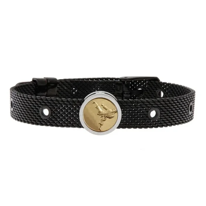 Talent Jewels Pulsera de acero inoxidable con clip de Karateka de bronce real, Grande, Acero inoxidable, No es una piedra preciosa