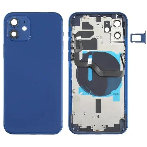 Tapa Trasera de Batería Apple iPhone 12 (Azul) con Llaves Laterales, Bandejas de Tarjetas, Flex Cable de Potencia y Volumen, Módulo de Carga Inalámbrica