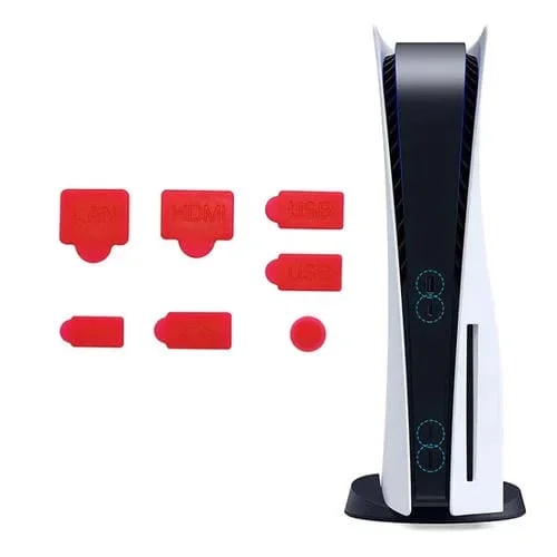 Tapón de Polvo Protector de Silicona PS5 2 Sets 7 Piezas Cubierta Antipolvo (Rojo)