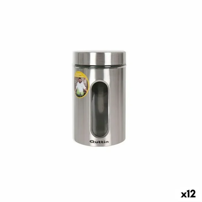 Tarro quttin transparente plateado vidrio acero 1 l 10 x 10 x 17,5 cm (12 unidades)