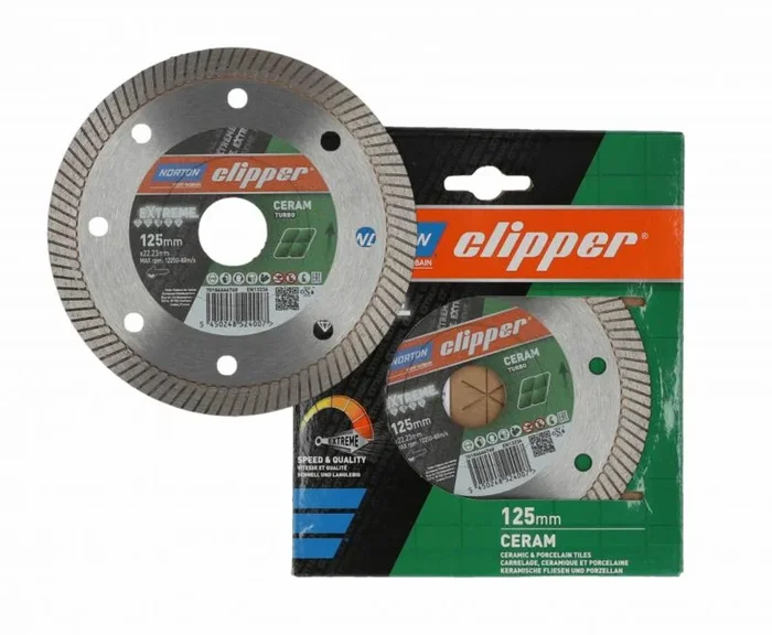 Taza de Corte Turbo Norton Clipper Extreme Ceram 125mm, Ideal para Cerámica y Baldosas, Corte Rápido y Preciso, Alta Durabilidad