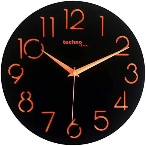 Technoline WT 7230 – Reloj de Pared de Cuarzo (29 cm), Color Negro y Naranja