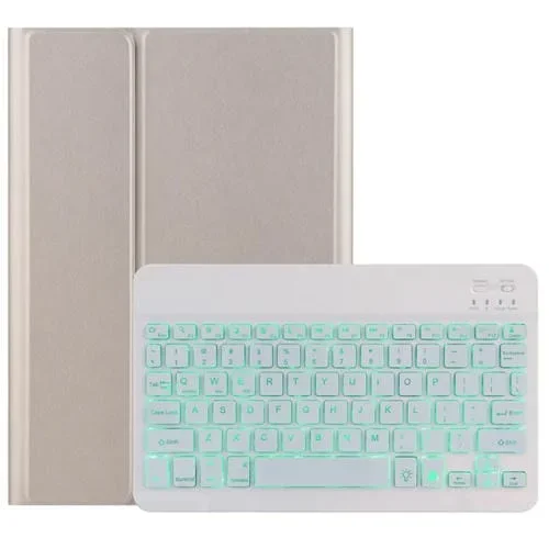 Teclado Bluetooth Extraíble 2 en 1 + Funda Cuero con Retroiluminación y Soporte para Lenovo Smart Tab P10 (Oro)