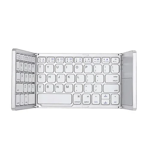 Teclado Inalámbrico Bluetooth B033 Recargable 64 Teclas con 3 Teclas Plegables y Panel Táctil (Blanco)
