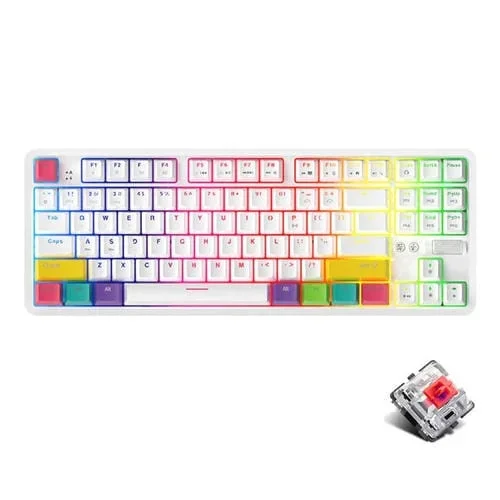 Teclado Mecánico Ajazz K870T 87 Teclas Hot Swap Bluetooth y Cable Modo Dual RGB Retroiluminación Eje Rojo (Blanco)