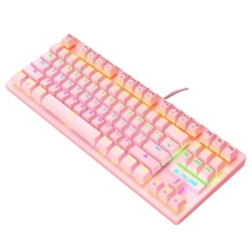 Teclado Mecánico Cableado Ziyoulang K2 87 Teclas Punk Iluminado para Oficina y Laptop (Rosa) Longitud Cable 1,5 m