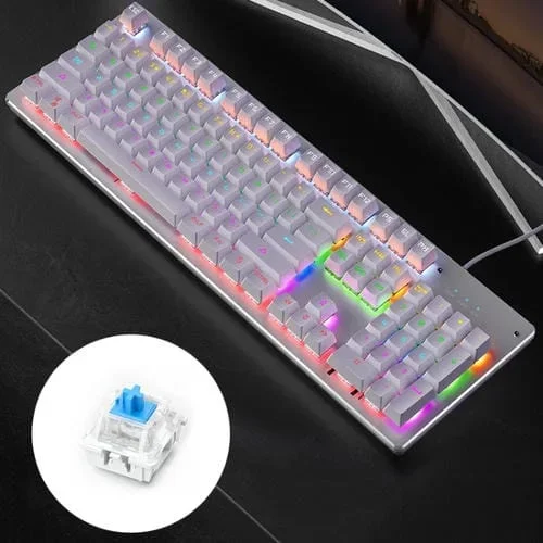 Teclado Mecánico Gaming Yindiao Classic Square Keys Mixed Light USB Kired Eje Azul (Blanco)