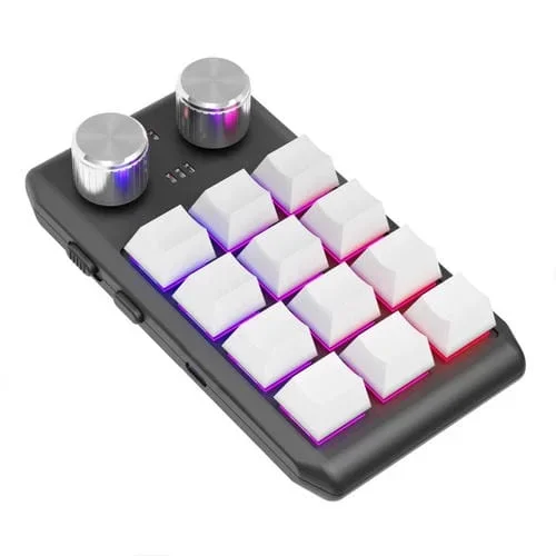 Teclado Mecánico Mini Bluetooth Wireless 12Kv2 Mold 12 Teclas 2 Perillas Programación Personalizado (Blanco)