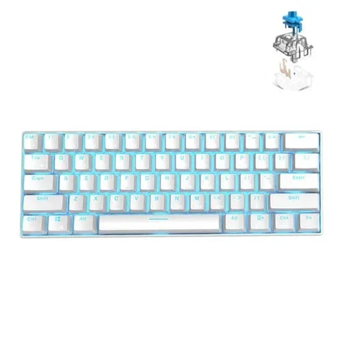 Teclado Mecánico RK61 61 Teclas Bluetooth 2.4G Wireless USB Conectado para Tablet Gaming (Blanco) Eje Verde Longitud Cable 1.5M