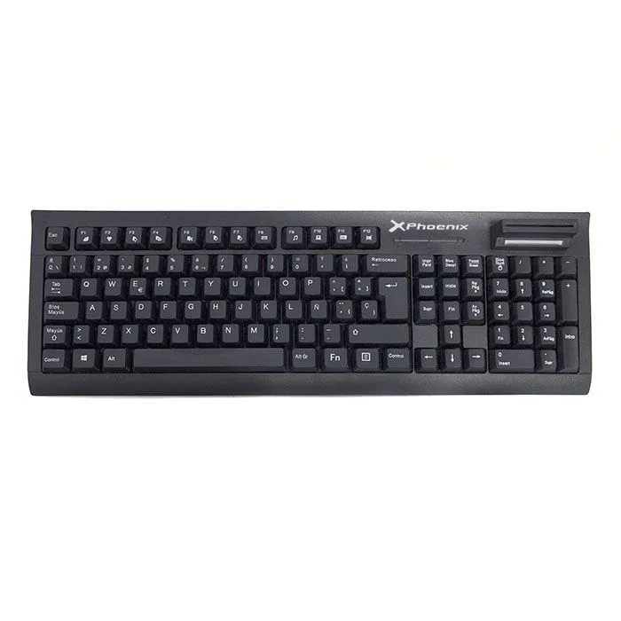 Teclado qwerty español phoenix phkeysmartcard con cable usb – lector de tarjeta chip integrado inteligente dni smart card valido para windows negro