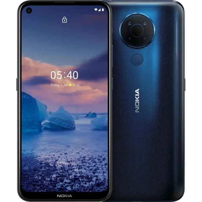 Teléfono Nokia 5.4, Color Azul (Blue), 128 GB de Memoria Interna, 4 GB de RAM, Dual Sim, Pantalla IPS LCD de 6,39″. Cuádruple Cámara trasera de 48+13+2+2 MP. Android 10. Smartphone completamente libre