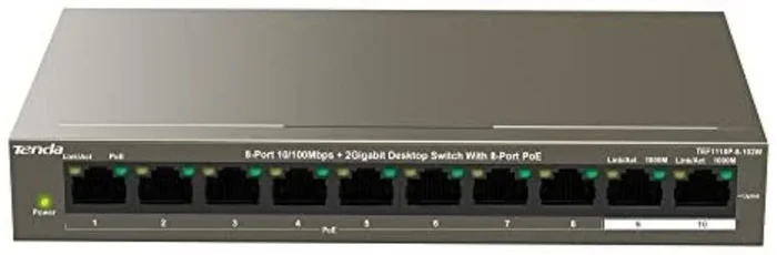 Tenda TEF1110P-8-102W Fast Ethernet (10/100) Energía sobre Ethernet (PoE) Gris