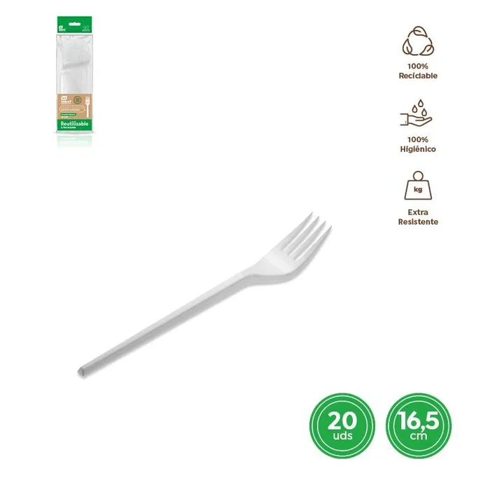 Tenedor Blanco 16,5cm Reutilizable 20 Unidades 5#30