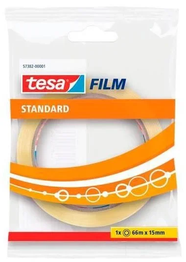 Tesa film cinta adhesiva standard transparente 66mx15mm en bolsita – caja de 10u-