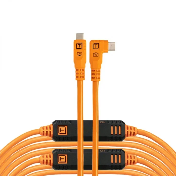 Tether Tools TetherPro Optima 10G USB Exclusive Data Transfer, cable recto a ángulo recto de 9,4 m, color naranja
