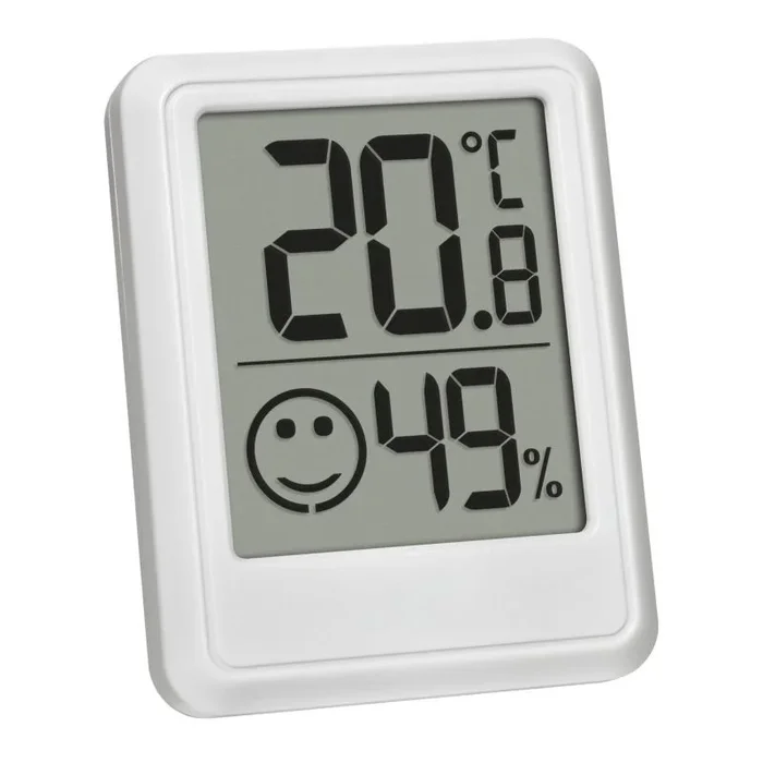 TFA Dostmann Medidor de humedad digital para interiores, 30.5060.02, termómetro de habitación, higrómetro, medición de humedad y temperatura, para control del clima interior, incluye batería, color