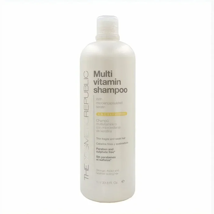 THE COSMETIC REPUBLIC – Champú con Biotina y Vitaminas para el Pelo – Champú Hidratante sin Sulfatos ni Parabenos – Tratamiento para Fortalecer Pelo con Keratina, Ginseng, B3, B5, B6 y K1-1L