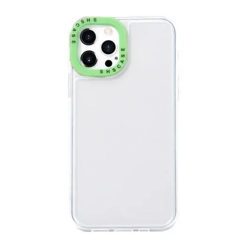 Título optimizado: Caja de teléfono TPU para iPhone 12 Pro Max Marco de Lente Contraste de Color (Transparente + Verde)