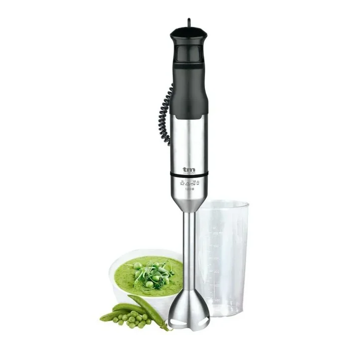 TM Electron TMPBA016 batidora de mano con 1200W de potencia, campana y eje de acero inoxidable, vaso graduado de 600ml, empuñadura ergonómica y antideslizante