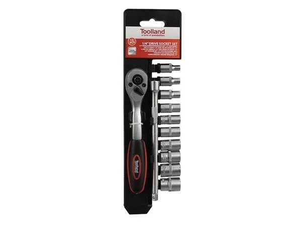 Toolland Juego de 12 llaves de vaso, con llave de trinquete de liberación rápida de 1/4″ y vasos CRV, incluyendo extensión de 4″ para lugares de difícil acceso