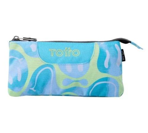 TOTTO – Estuche Escolar 3 Compartimentos, Modelo Tablero, Estuche Grande, Dimensiones 22 x 11 x 3.5 cm, Una Cremallera, Tejido Resistente y Repelente a Líquidos, Estampado Happy Flow