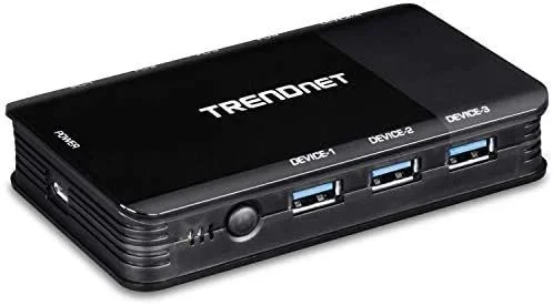 TRENDnet, TK-U404, Conmutador USB 3.1 de 4 puertos para compartir unidades flash, escáneres, impresoras, mouse y teclado, compatible con Windows y Mac