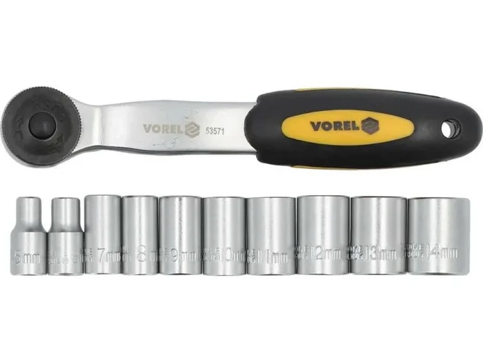 Trinquete Vorel 58600 1/4″ con 11 Conectores Fijados, tamaño 1/4″ y longitud de 150mm, alta calidad CRV