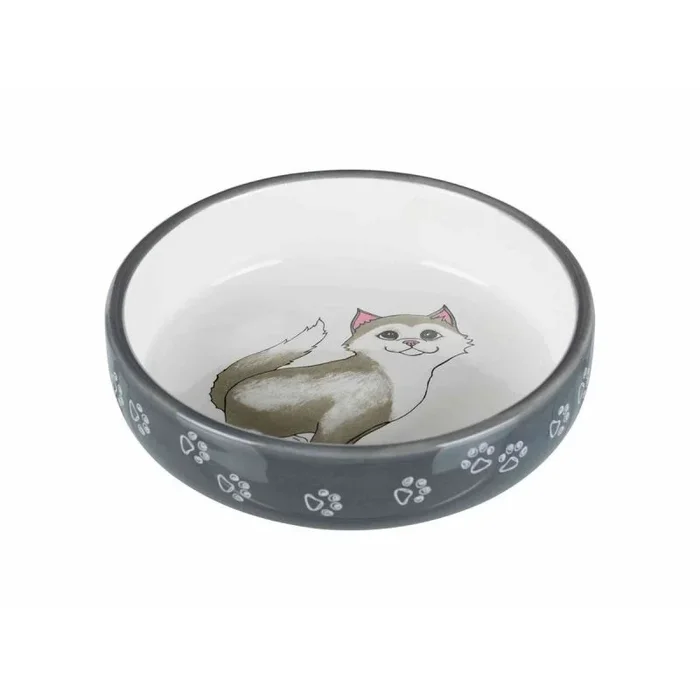 Trixie Comedero Gatos, Hocico Corto,Cerám, 15 cm,Gris