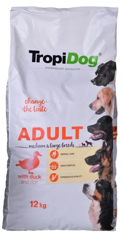 Tropidog premium adult medium & large duck with rice – alimento seco para perros – 12 kg