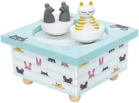Trousselier – Caja de Música para Bebé, Gato y Ratón, 11 x 11 x 6 cm (TROUS95011)