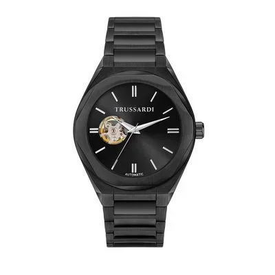 Trussardi T-City – Reloj de Hombre, automático, analógico, 40 mm, Negro Sunray, Talla única, Pulsera