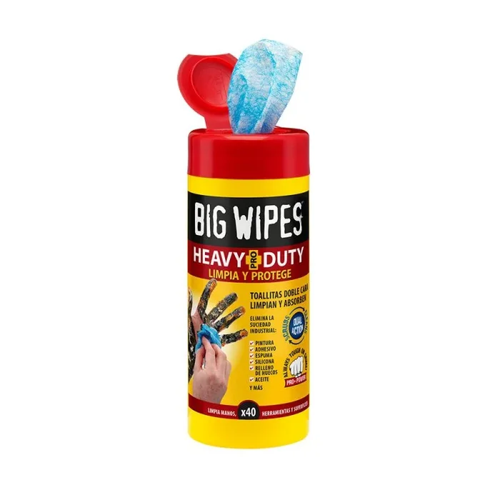 TUBO 40 Toallitas HEAVY DUTY. Toallitas limpiadoras para pinturas, siliconas, pegamento, grasa y otras suciedades.