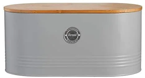Typhoon Living – Panera con tapa de bambú, color gris, 16 x 33,5 x 18 cm